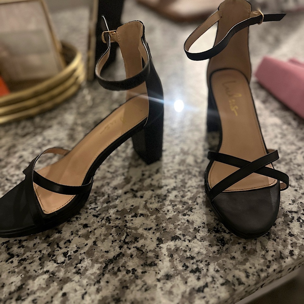 Open toe ankle strap heels